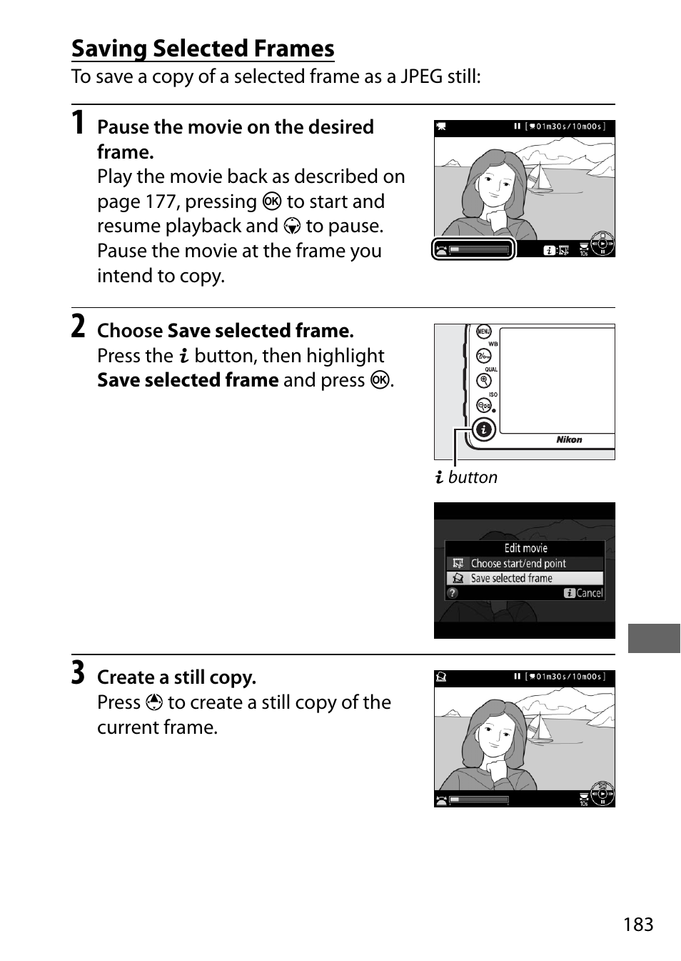Saving selected frames | Nikon D7200 body User Manual | Page 207 / 420