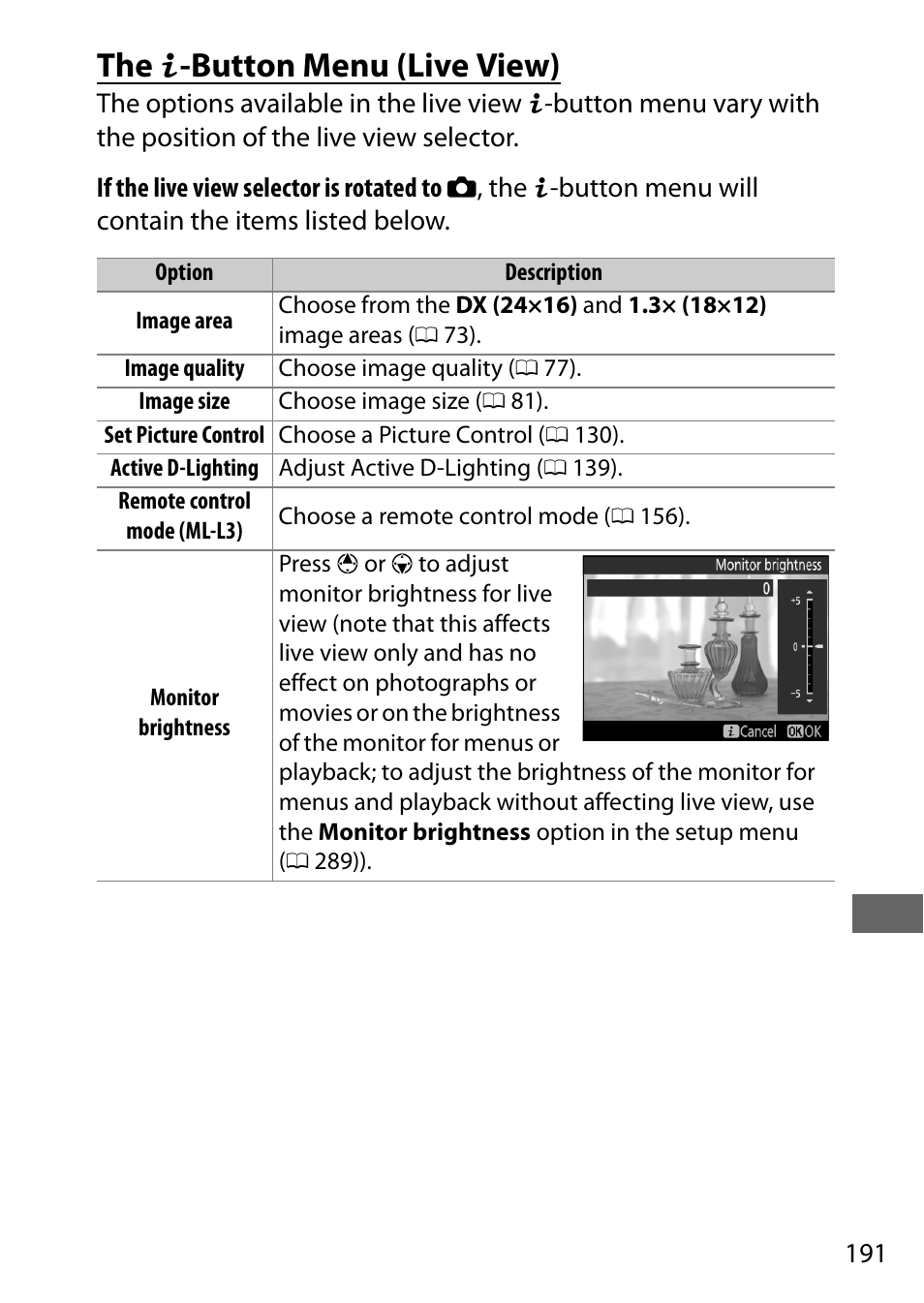 The i-button menu (live view), The i -button menu (live view) | Nikon D7200 body User Manual | Page 215 / 420