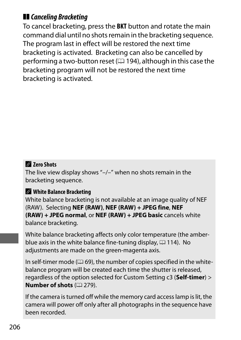 Canceling bracketing | Nikon D7200 body User Manual | Page 230 / 420