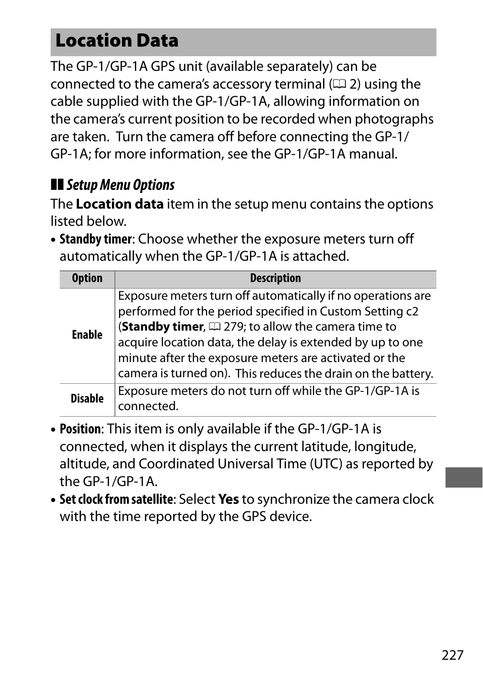 Location data | Nikon D7200 body User Manual | Page 251 / 420