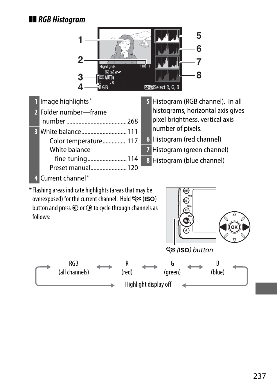 Rgb histogram | Nikon D7200 body User Manual | Page 261 / 420
