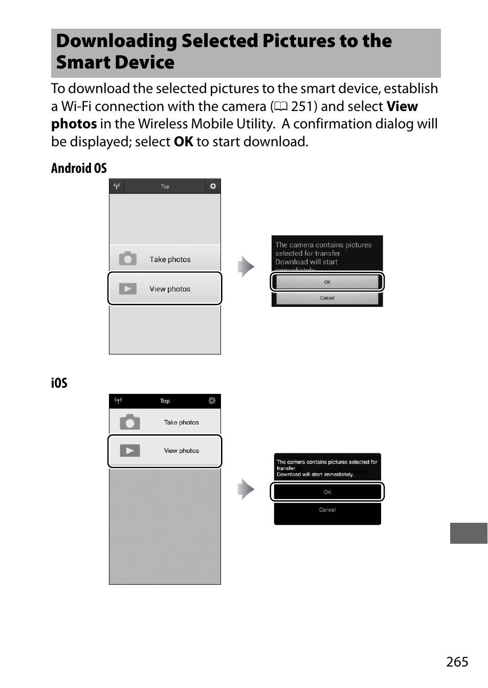Downloading selected pictures to the smart device | Nikon D7200 body User Manual | Page 289 / 420
