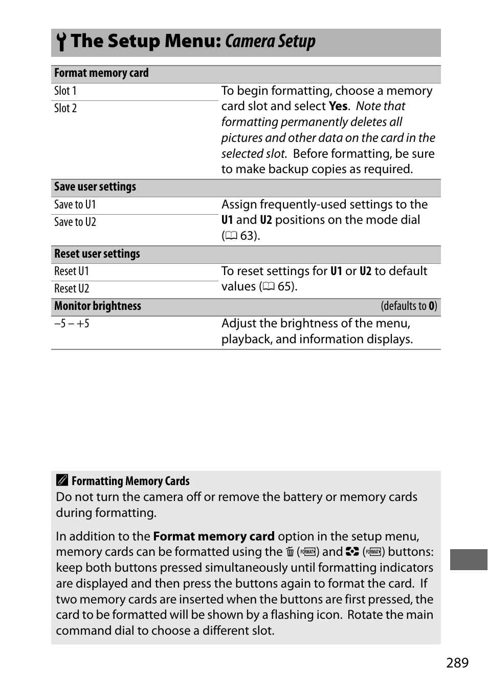 The setup menu: camera setup, B the setup menu: camera setup | Nikon D7200 body User Manual | Page 313 / 420