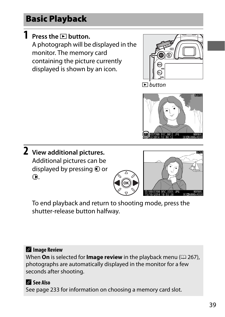 Basic playback | Nikon D7200 body User Manual | Page 63 / 420