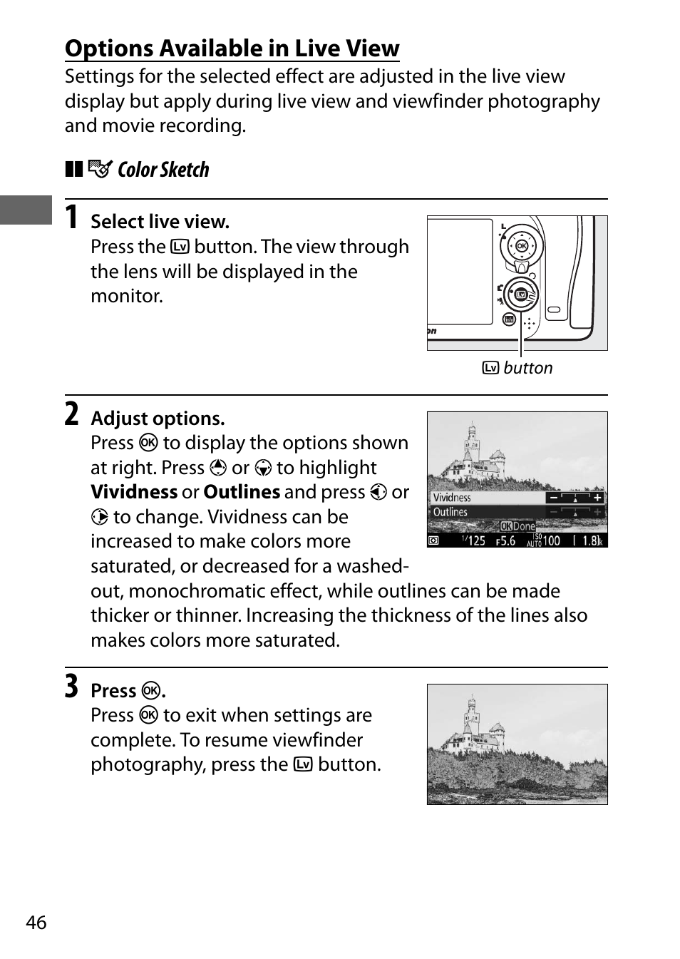 Options available in live view | Nikon D7200 body User Manual | Page 70 / 420