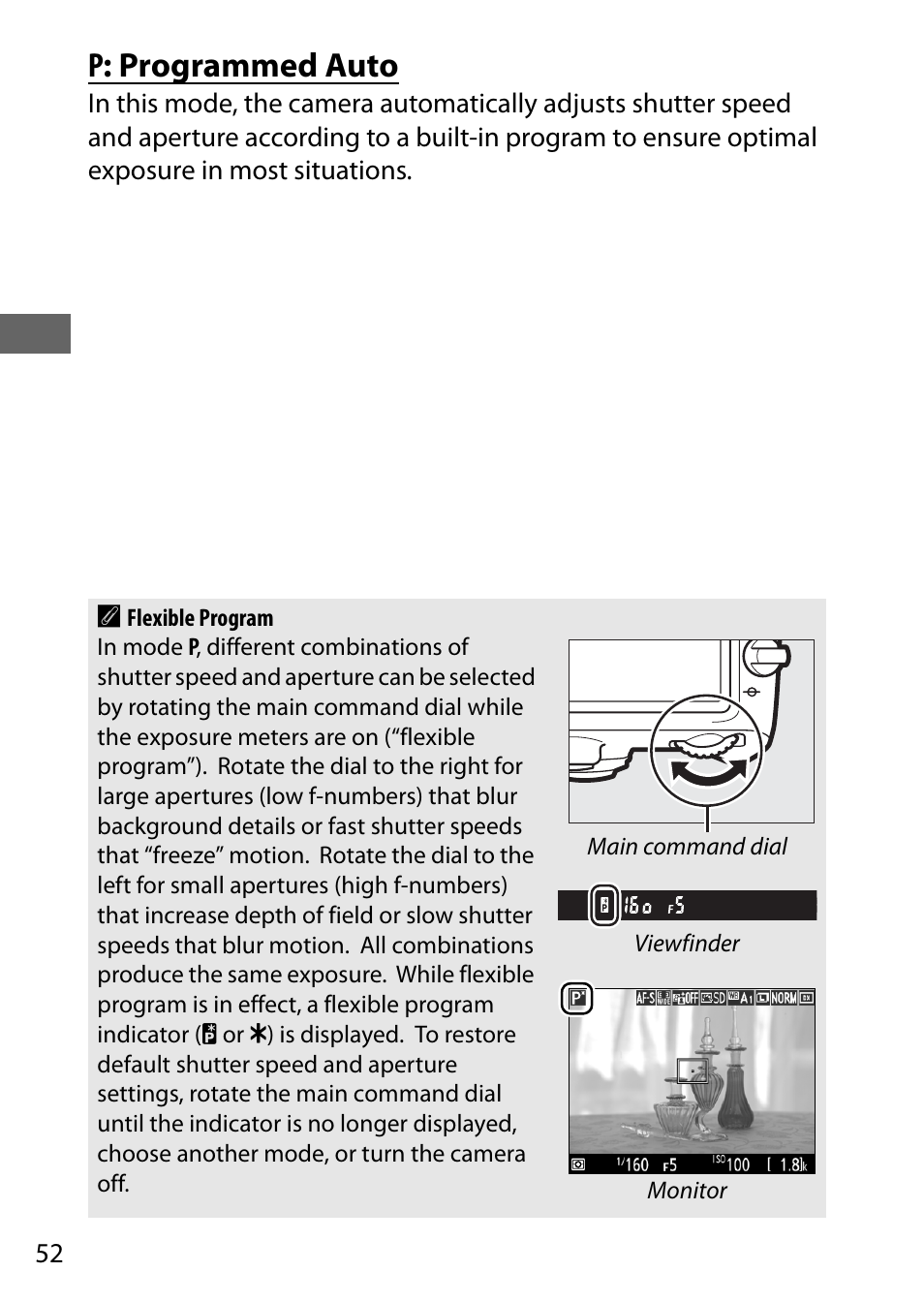 P: programmed auto | Nikon D7200 body User Manual | Page 76 / 420