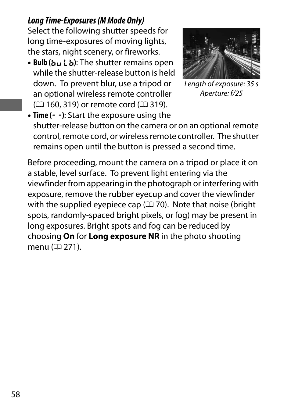 Long time-exposures (m mode only) | Nikon D7200 body User Manual | Page 82 / 420