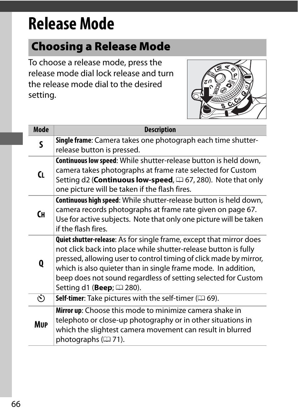 Release mode, Choosing a release mode | Nikon D7200 body User Manual | Page 90 / 420