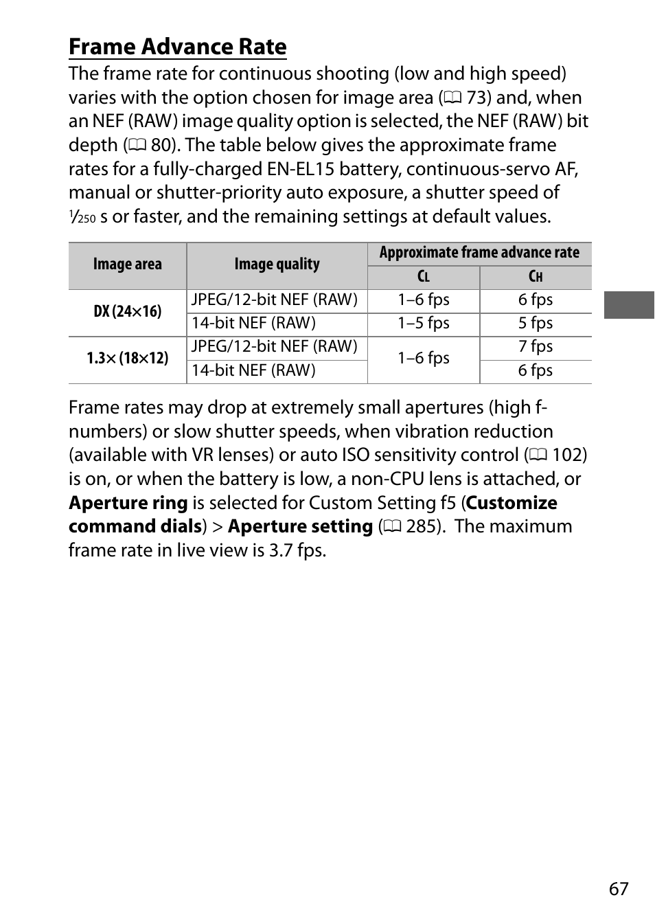 Frame advance rate | Nikon D7200 body User Manual | Page 91 / 420