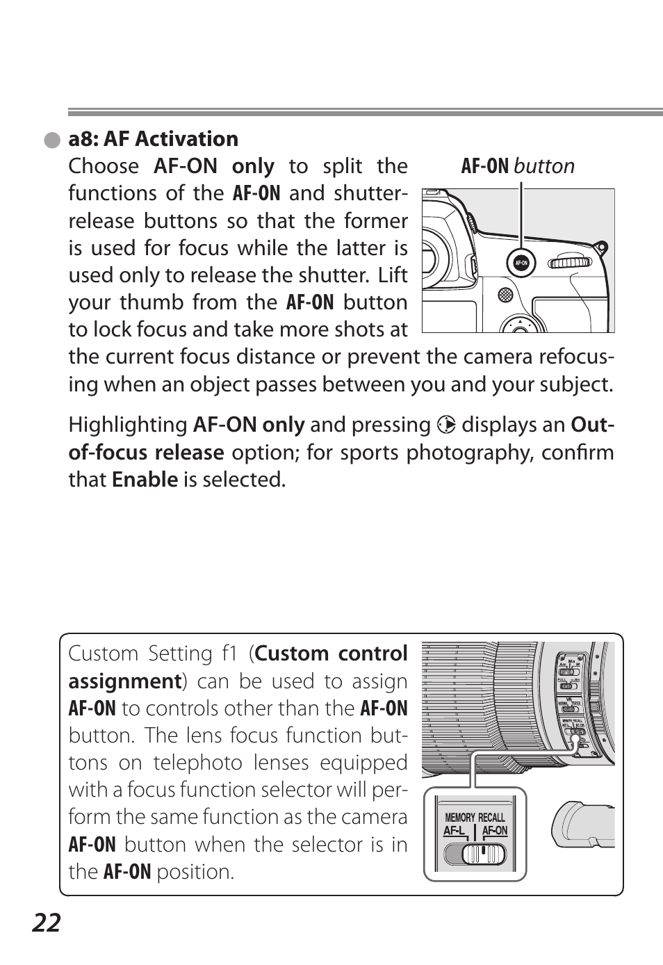 A8: af activation | Nikon D5 User Manual | Page 22 / 62