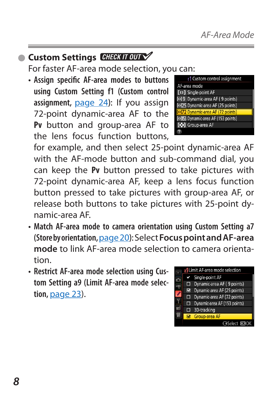 Custom settings | Nikon D5 User Manual | Page 8 / 62