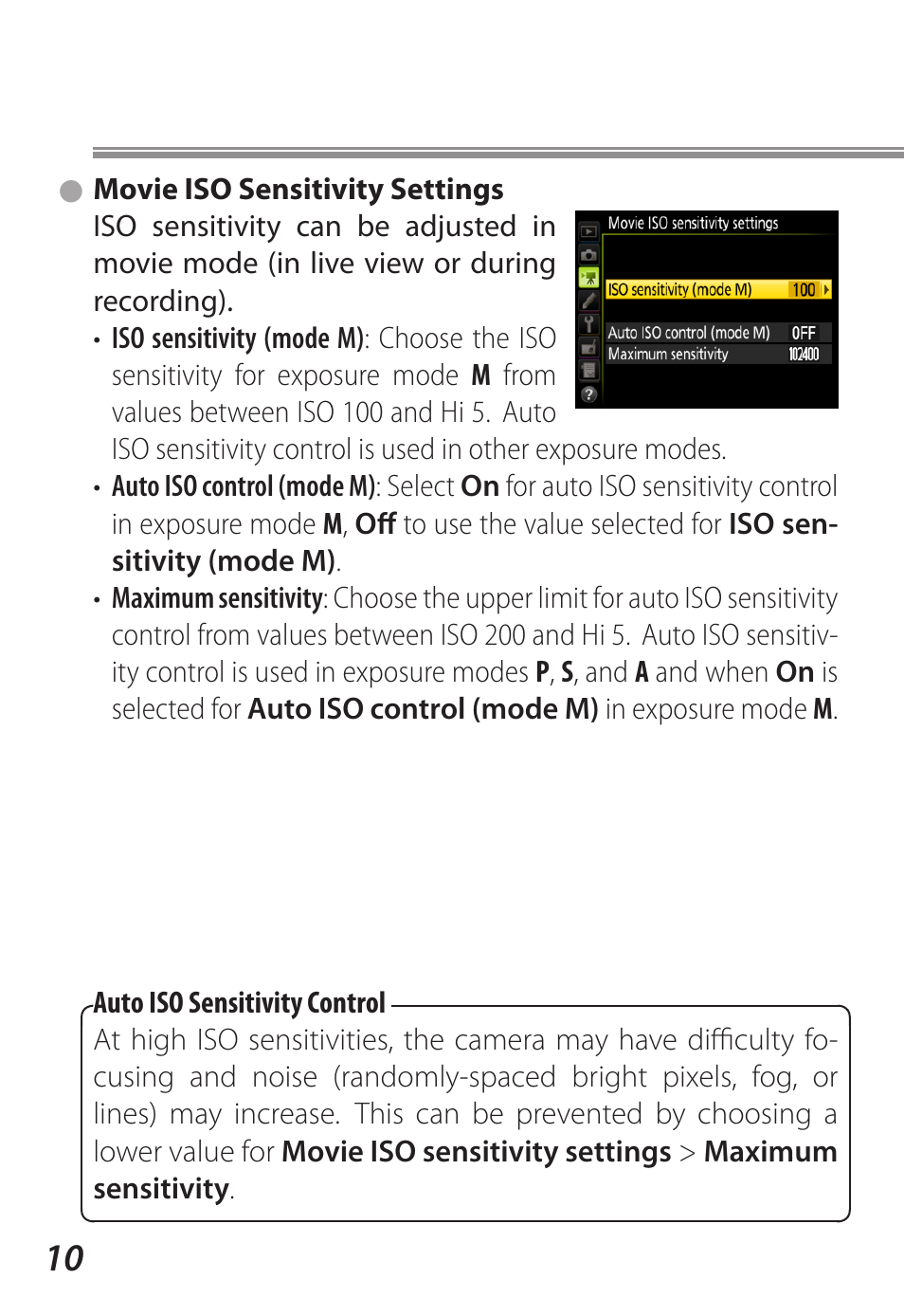 Movie iso sensitivity settings | Nikon D5 User Manual | Page 10 / 44