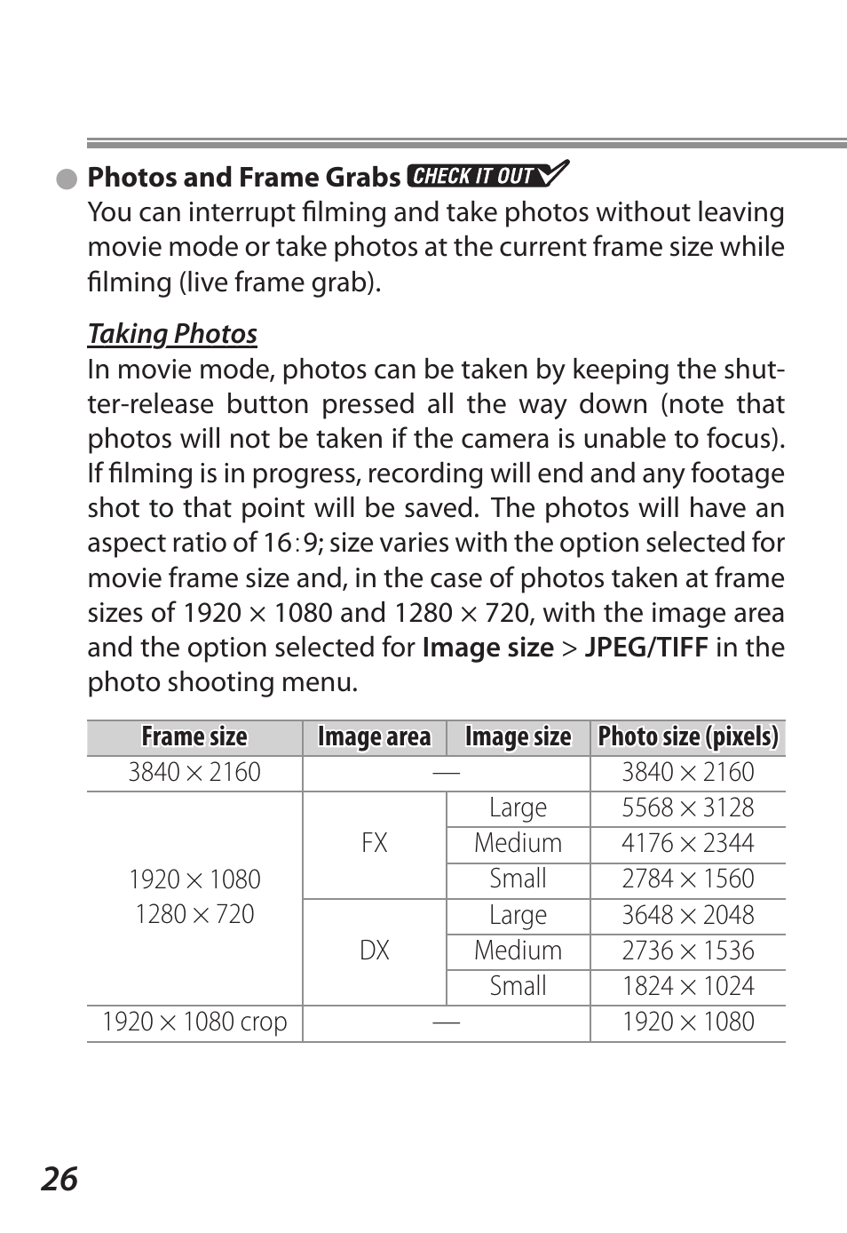 Photos and frame grabs | Nikon D5 User Manual | Page 26 / 44