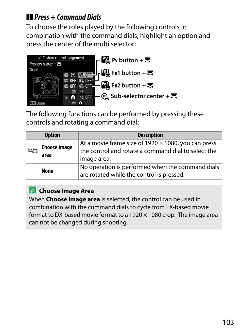 Press + command dials | Nikon D5 User Manual | Page 103 / 152