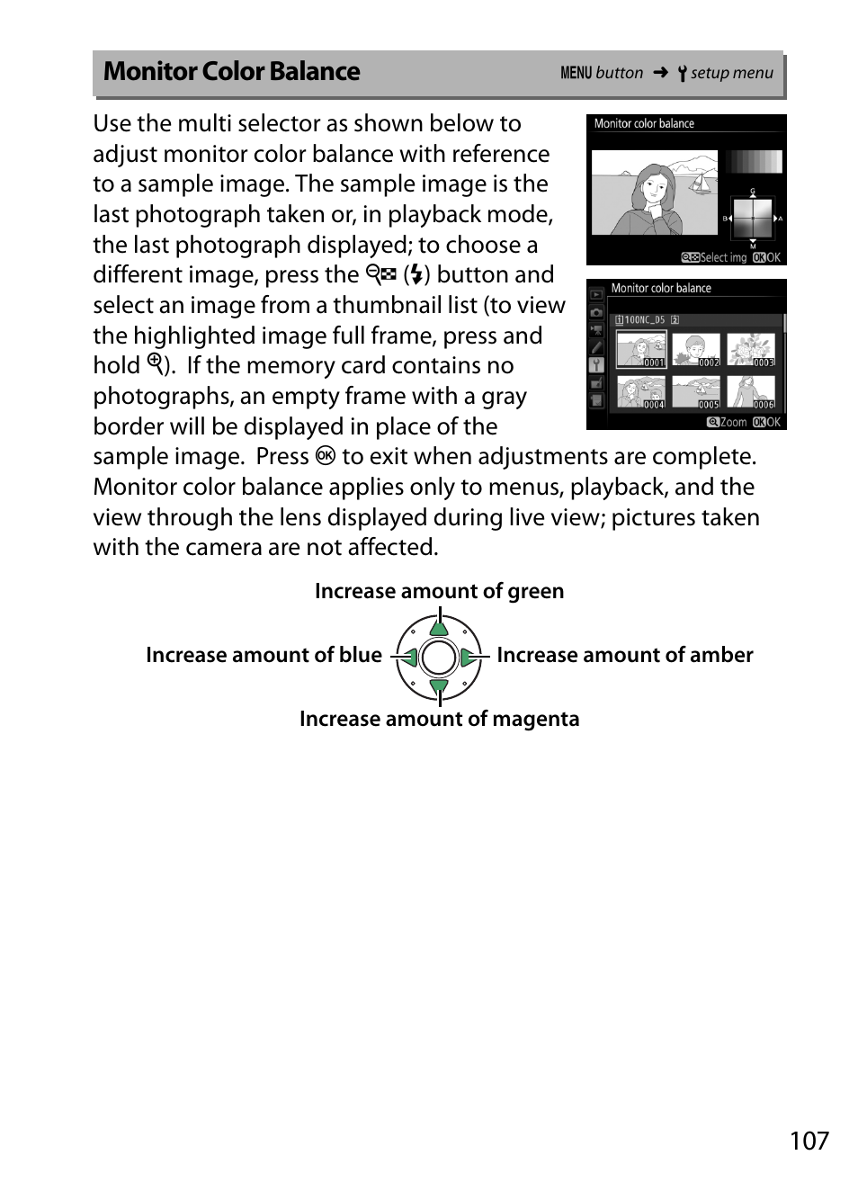 Monitor color balance | Nikon D5 User Manual | Page 107 / 152