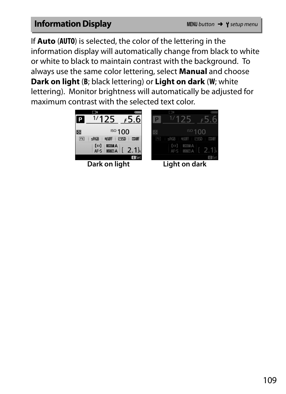 Information display | Nikon D5 User Manual | Page 109 / 152