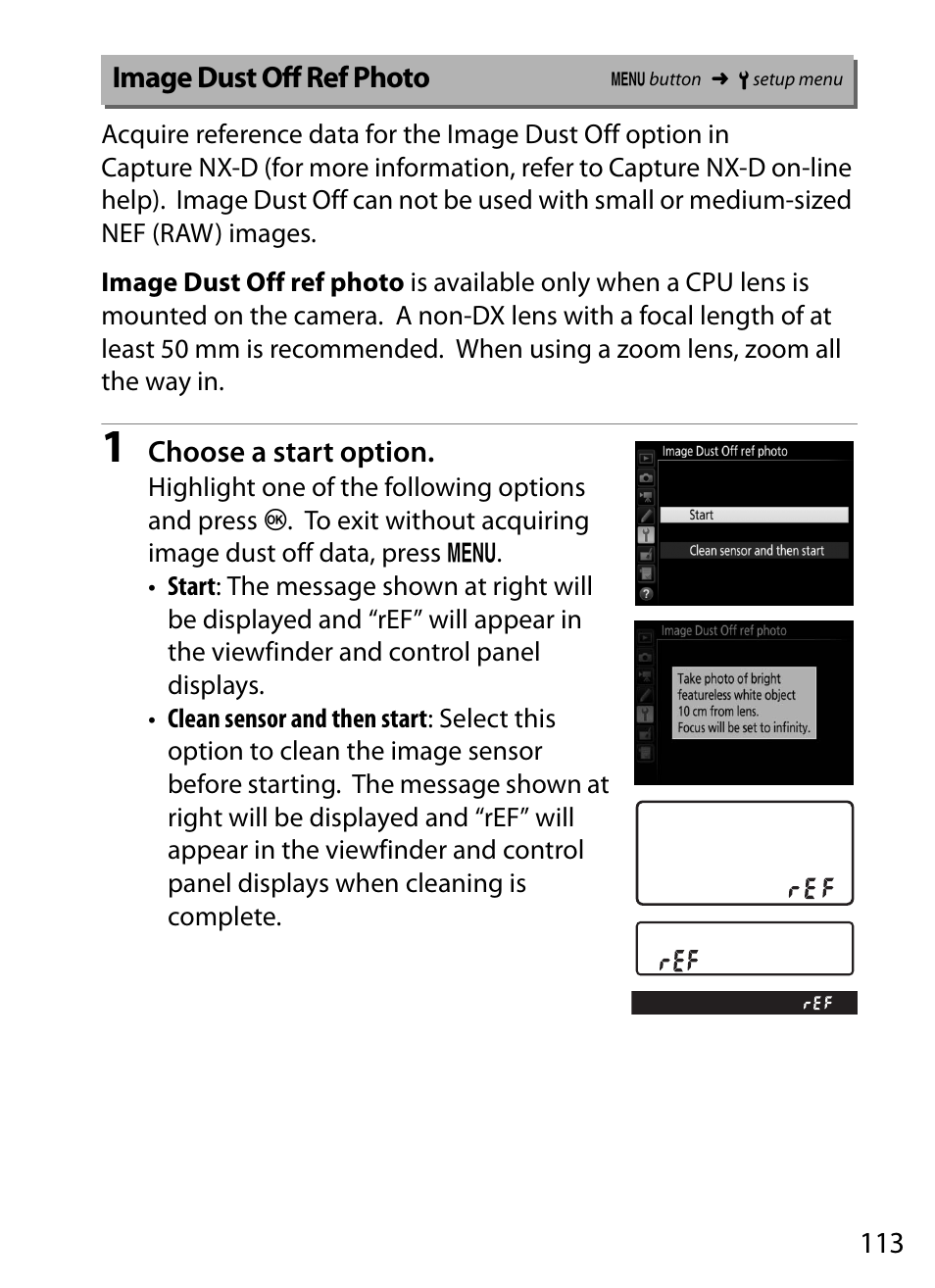 Image dust off ref photo | Nikon D5 User Manual | Page 113 / 152