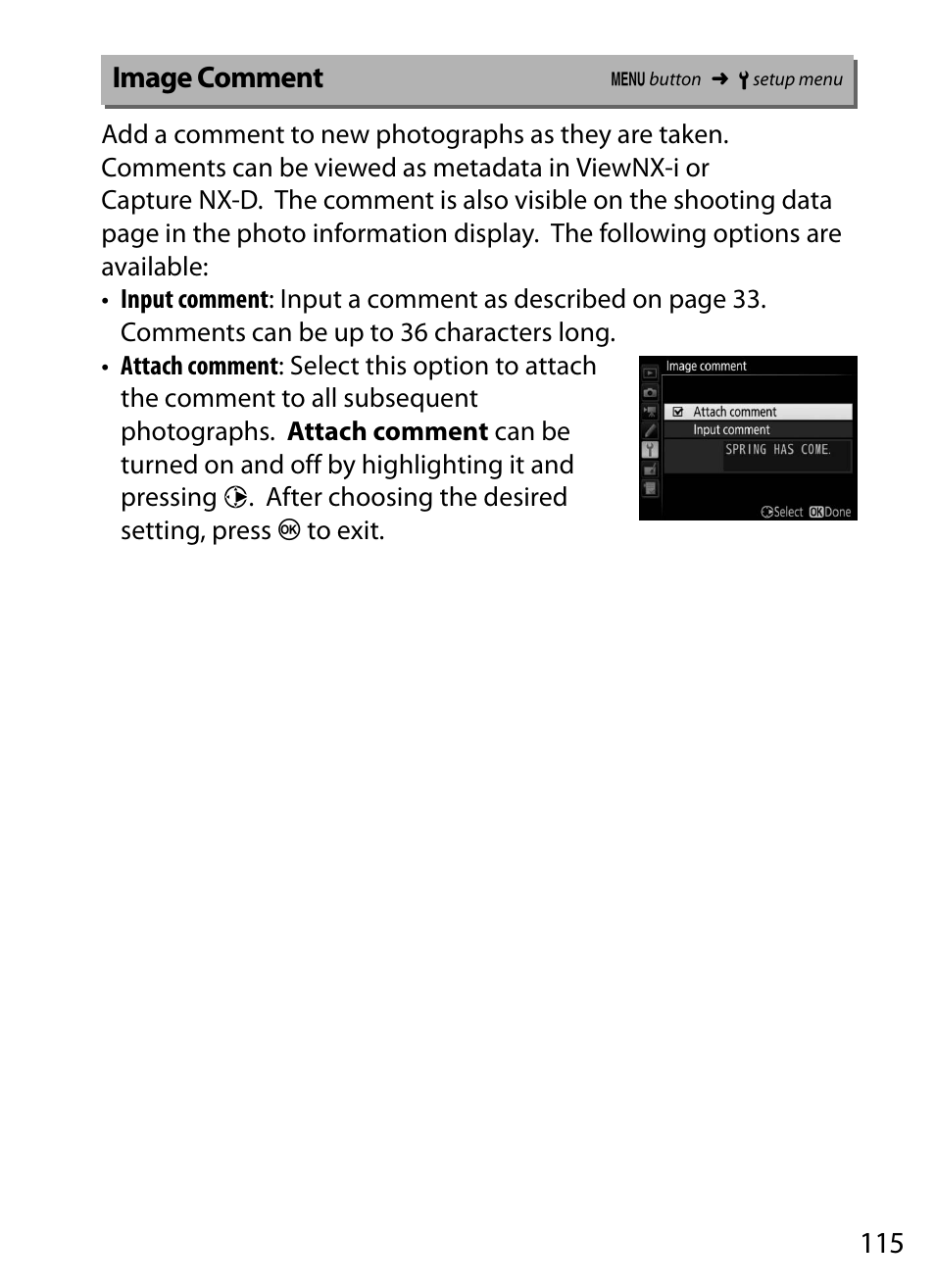 Image comment | Nikon D5 User Manual | Page 115 / 152