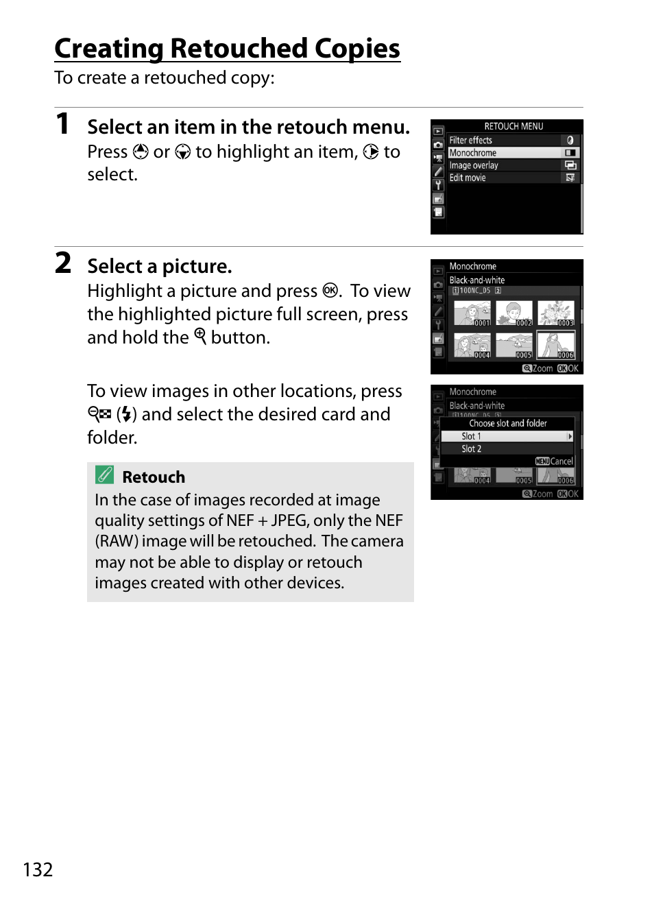 Creating retouched copies | Nikon D5 User Manual | Page 132 / 152