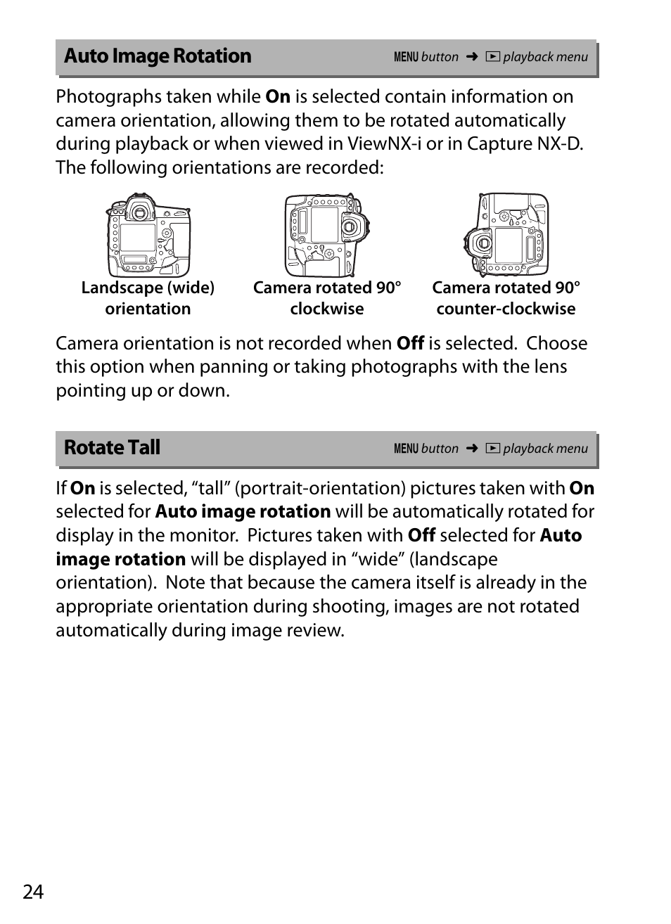 Auto image rotation, Rotate tall, Tation | Nikon D5 User Manual | Page 24 / 152