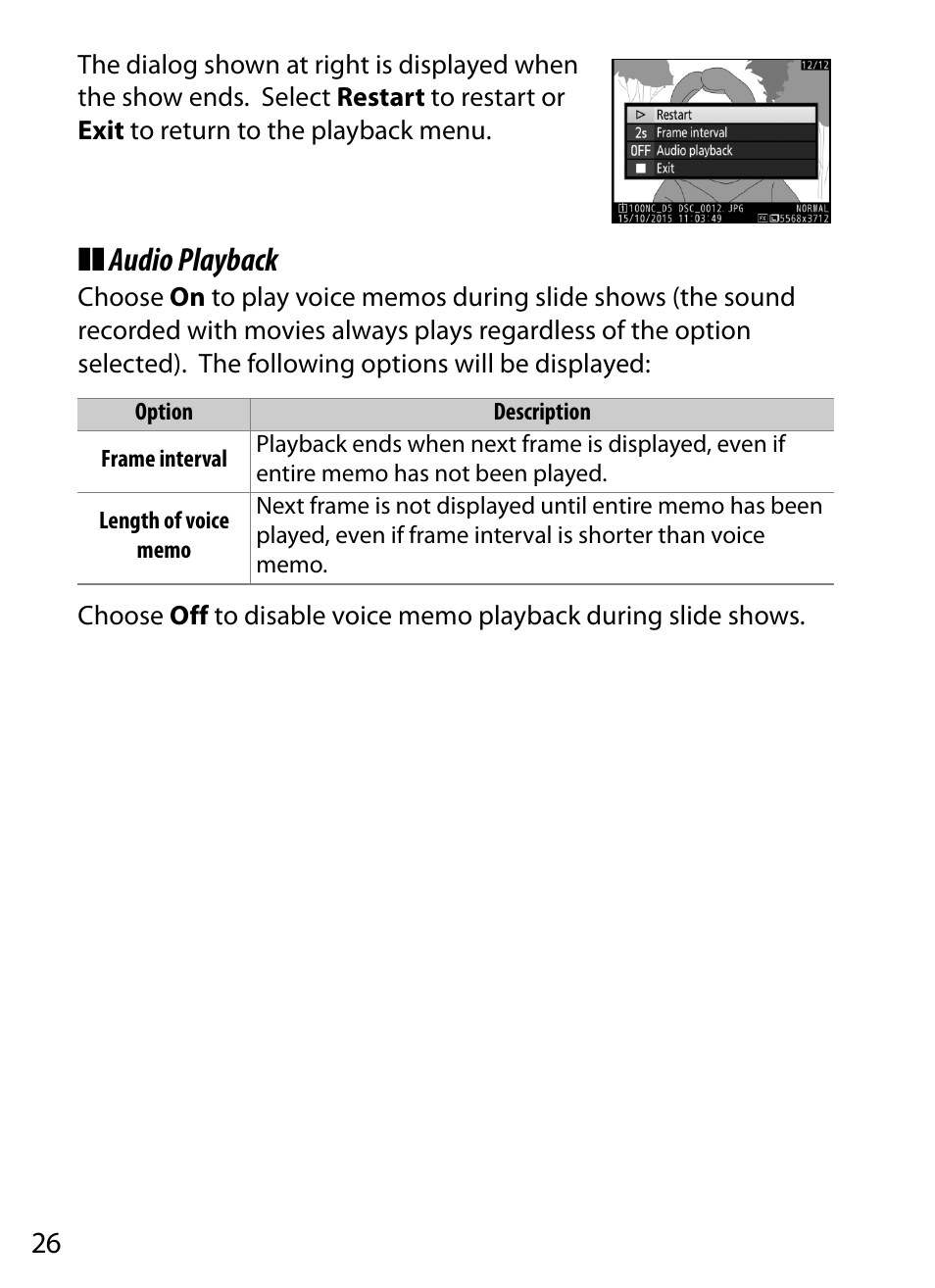 Audio playback | Nikon D5 User Manual | Page 26 / 152