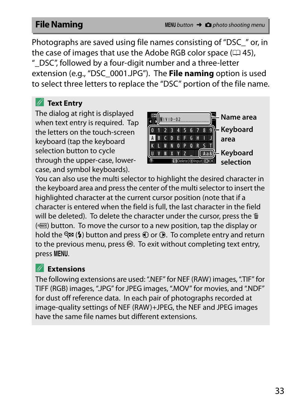 File naming, Ile naming | Nikon D5 User Manual | Page 33 / 152