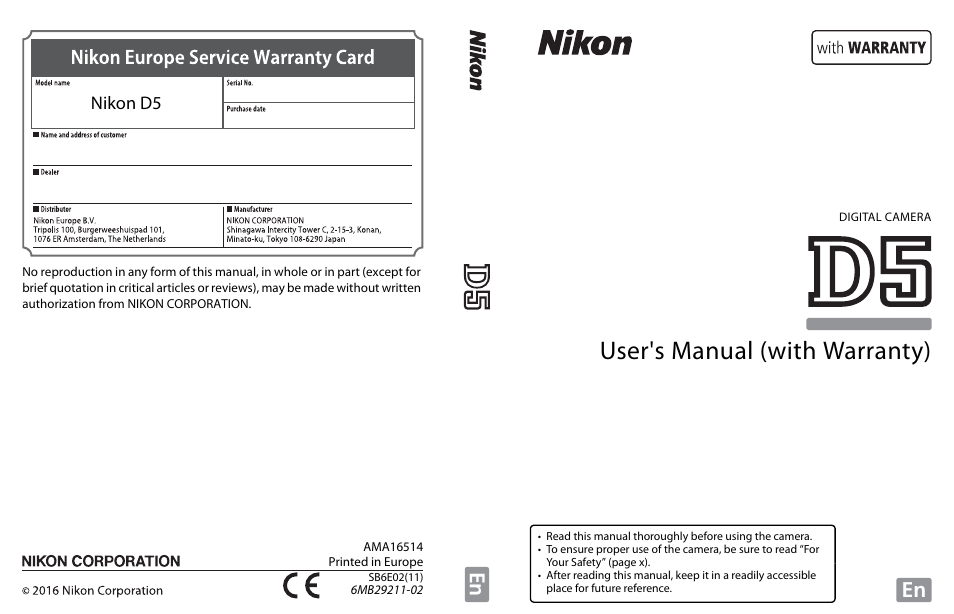 Nikon D5 User Manual | 424 pages