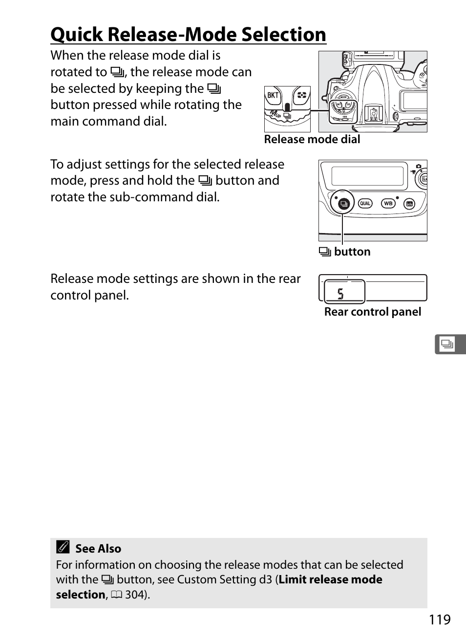 Quick release-mode selection | Nikon D5 User Manual | Page 141 / 424