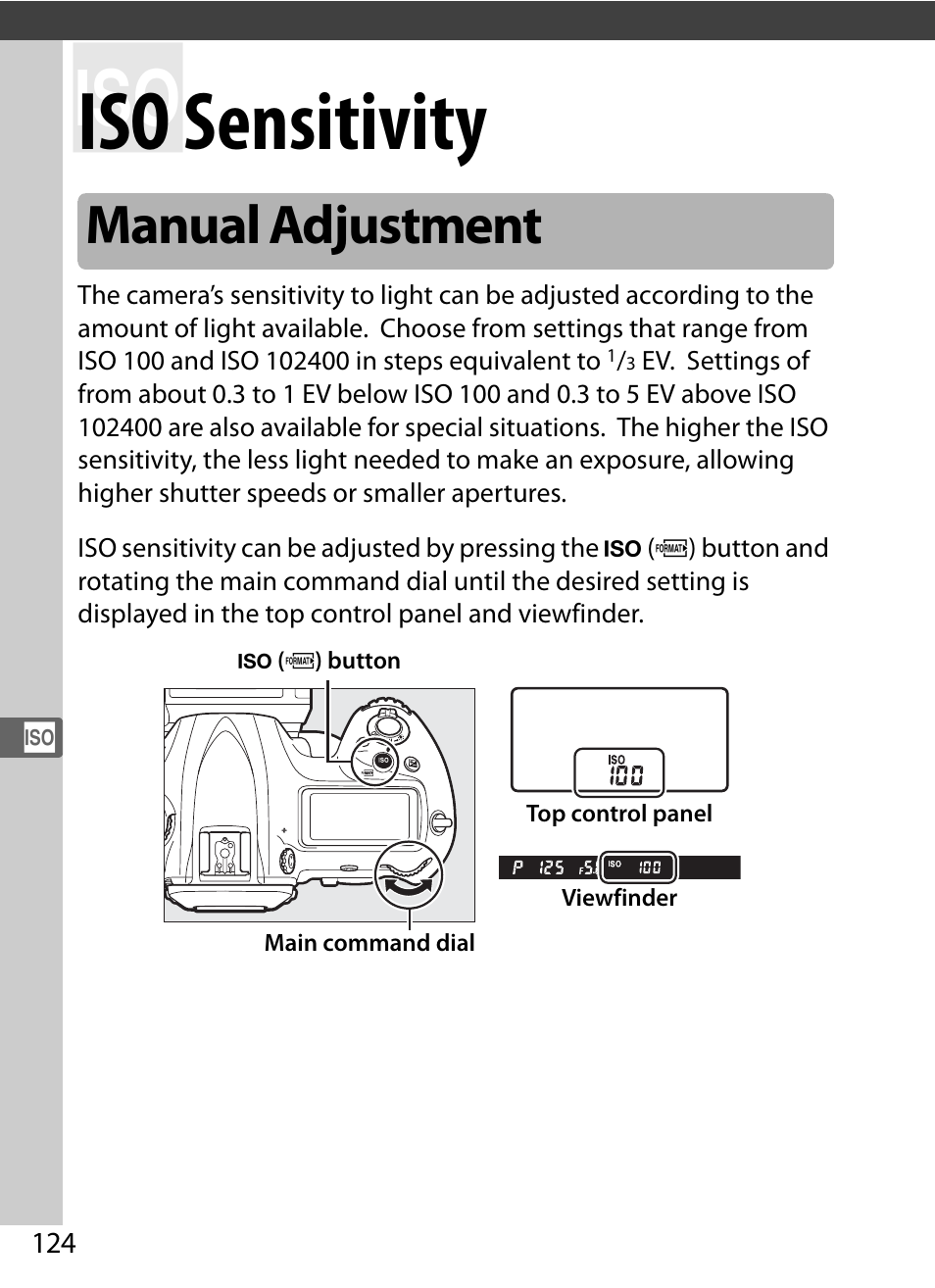 Iso sensitivity, Manual adjustment | Nikon D5 User Manual | Page 146 / 424