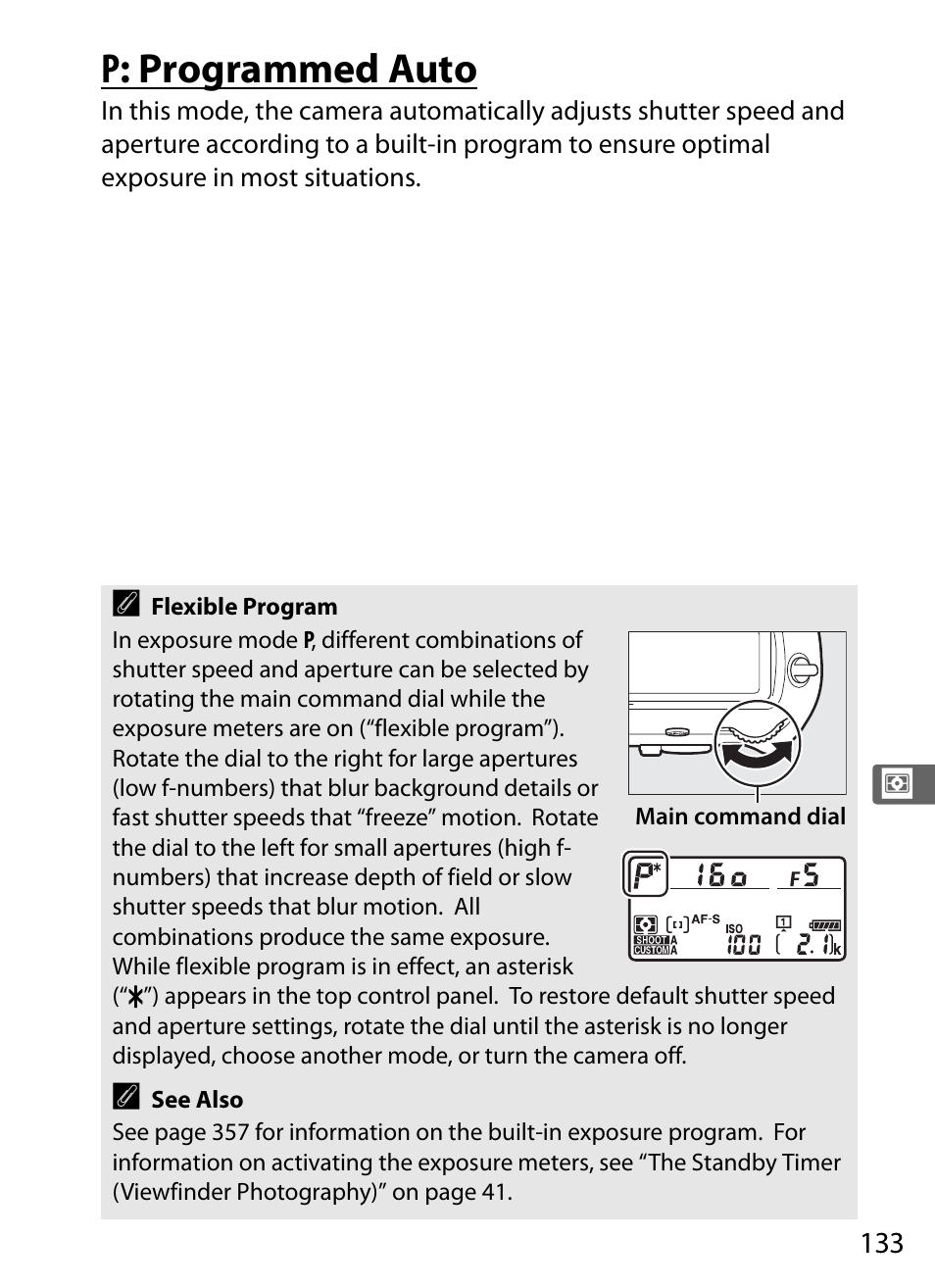 P: programmed auto, 0 133): c | Nikon D5 User Manual | Page 155 / 424