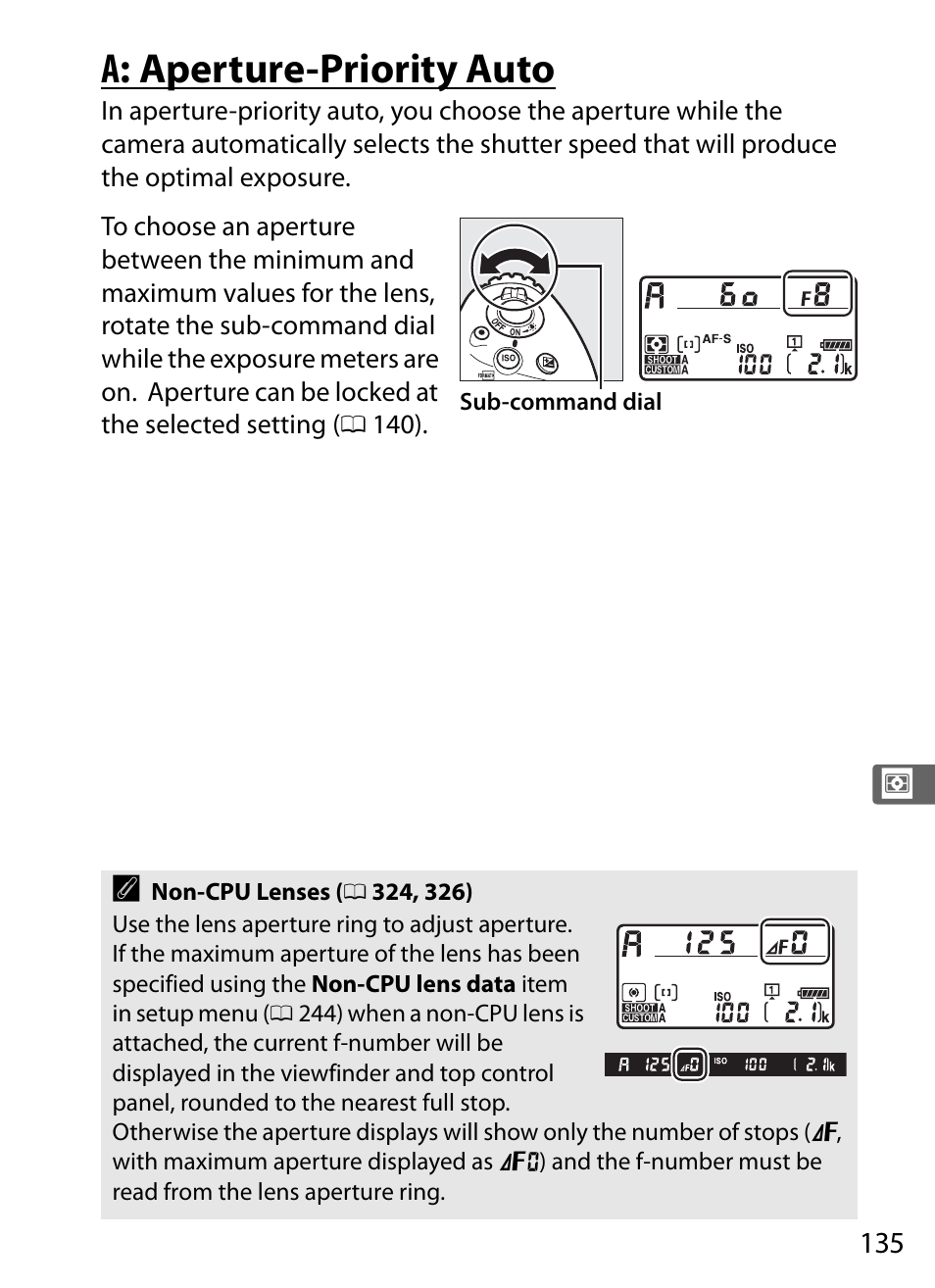 A: aperture-priority auto | Nikon D5 User Manual | Page 157 / 424