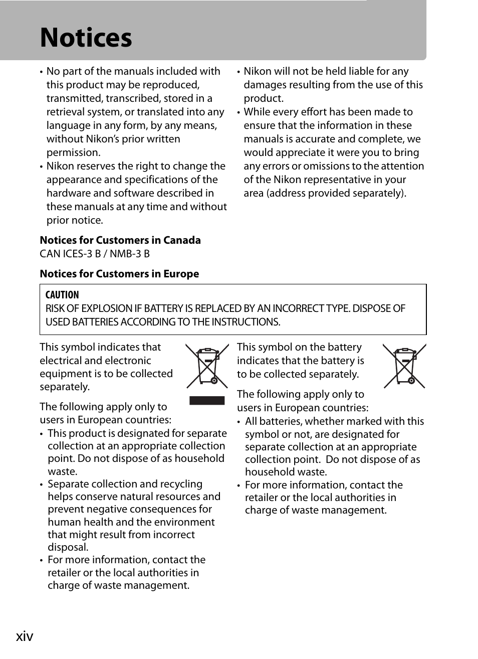 Notices | Nikon D5 User Manual | Page 16 / 424