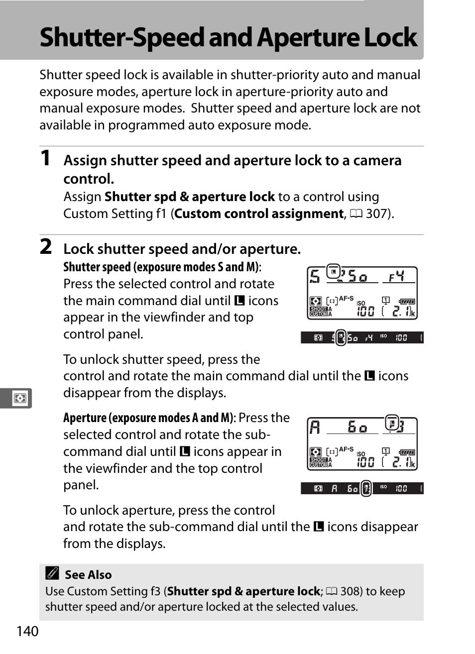 Shutter-speed and aperture lock | Nikon D5 User Manual | Page 162 / 424