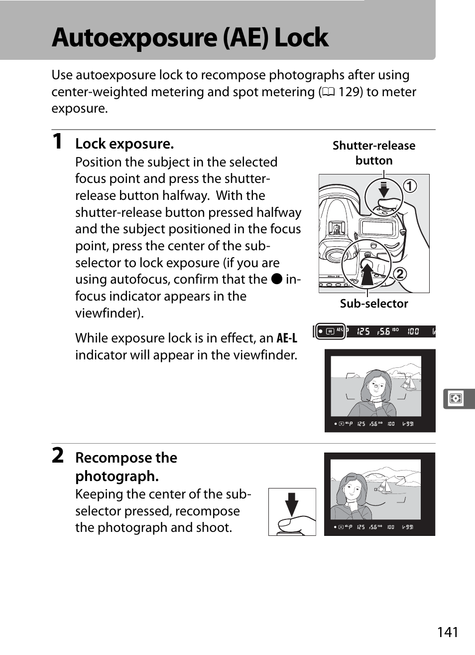Autoexposure (ae) lock | Nikon D5 User Manual | Page 163 / 424