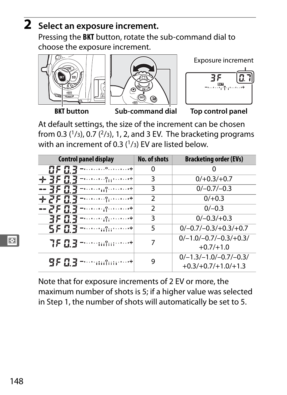 Select an exposure increment | Nikon D5 User Manual | Page 170 / 424
