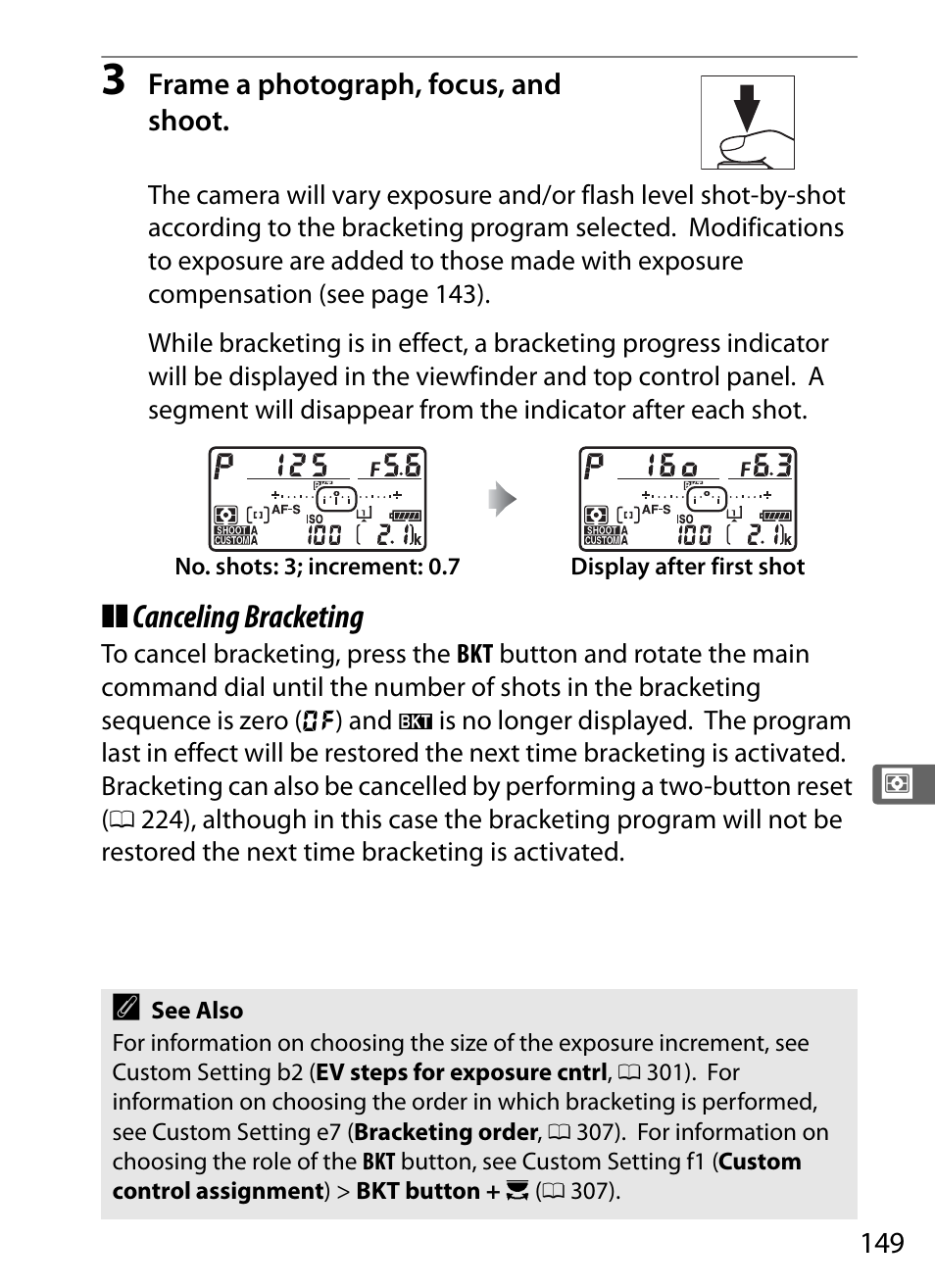 Canceling bracketing | Nikon D5 User Manual | Page 171 / 424