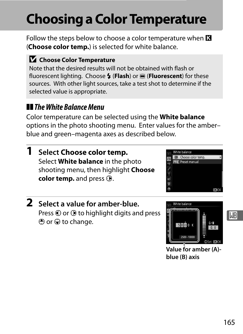 Choosing a color temperature | Nikon D5 User Manual | Page 187 / 424