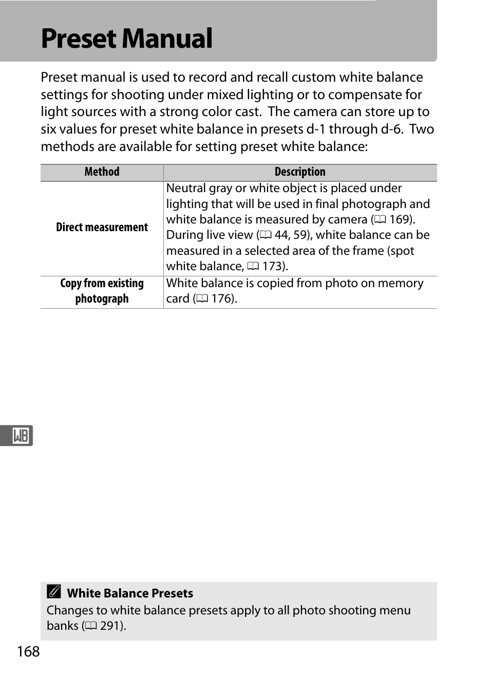 Preset manual | Nikon D5 User Manual | Page 190 / 424