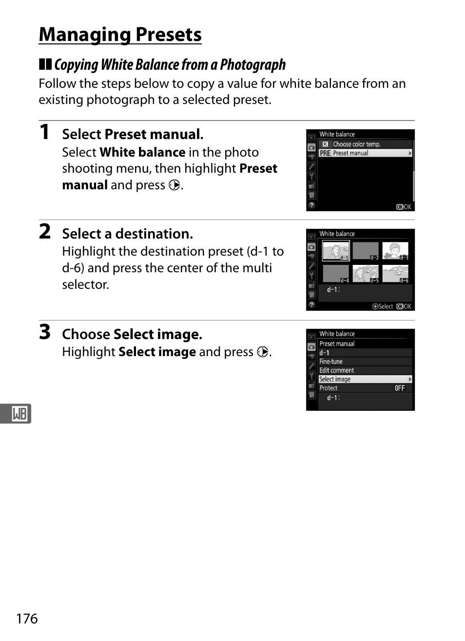 Managing presets | Nikon D5 User Manual | Page 198 / 424