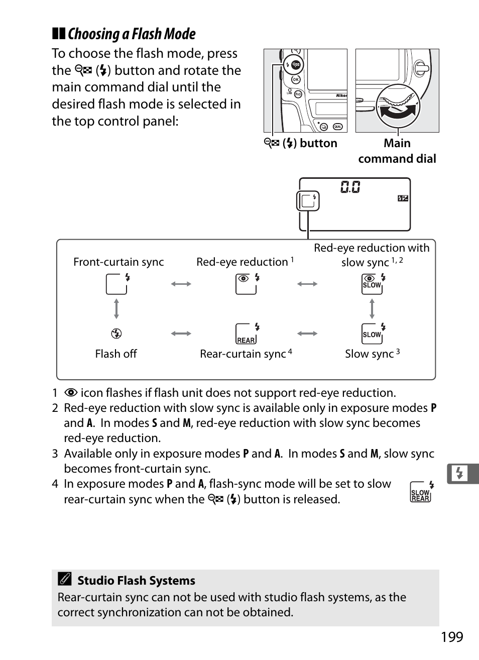 Choosing a flash mode | Nikon D5 User Manual | Page 221 / 424