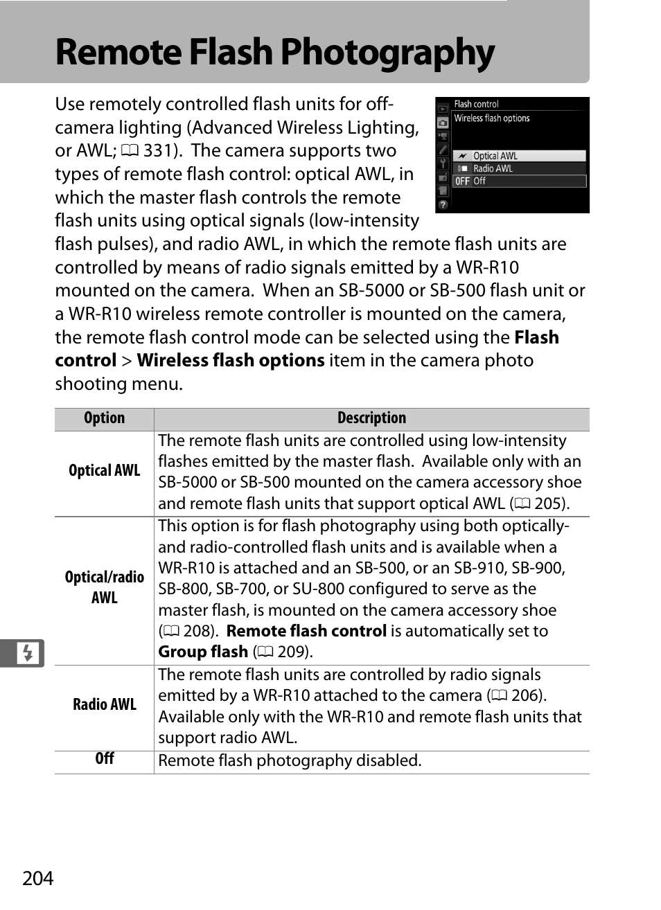 Remote flash photography | Nikon D5 User Manual | Page 226 / 424