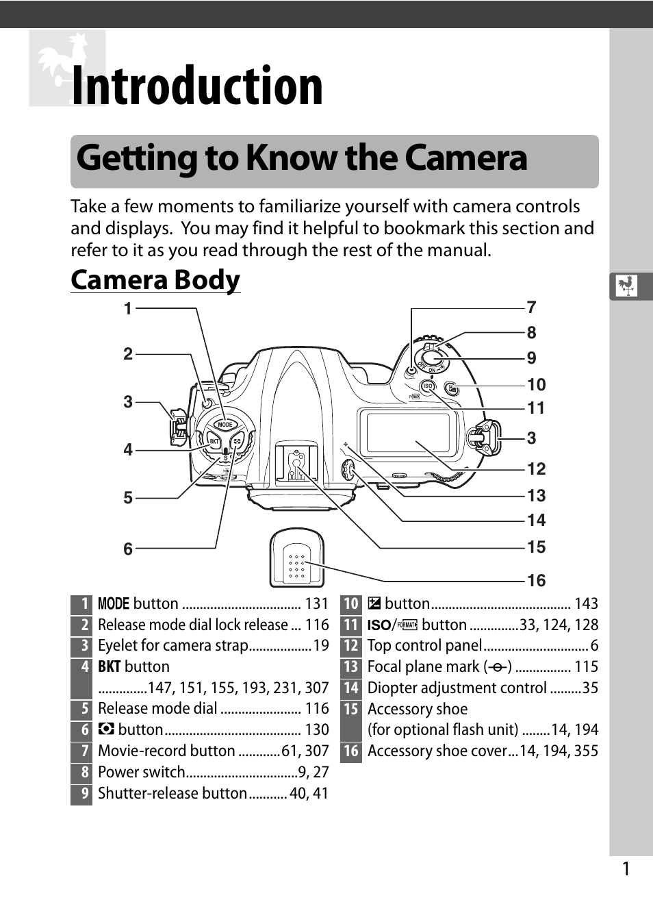 Introduction, Getting to know the camera, Camera body | Camera | Nikon D5 User Manual | Page 23 / 424