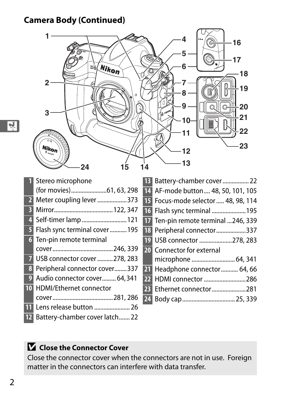 Camera body (continued) | Nikon D5 User Manual | Page 24 / 424
