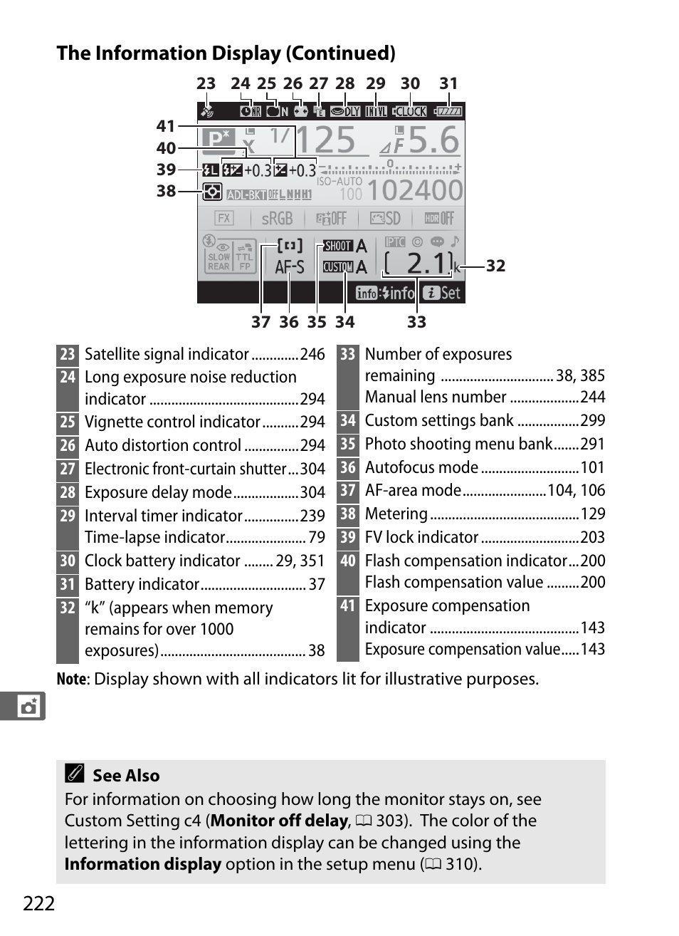 The information display (continued) | Nikon D5 User Manual | Page 244 / 424