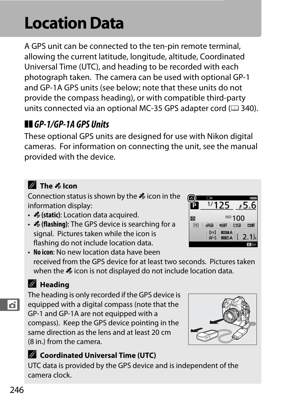 Location data, Gp-1/gp-1a gps units | Nikon D5 User Manual | Page 268 / 424