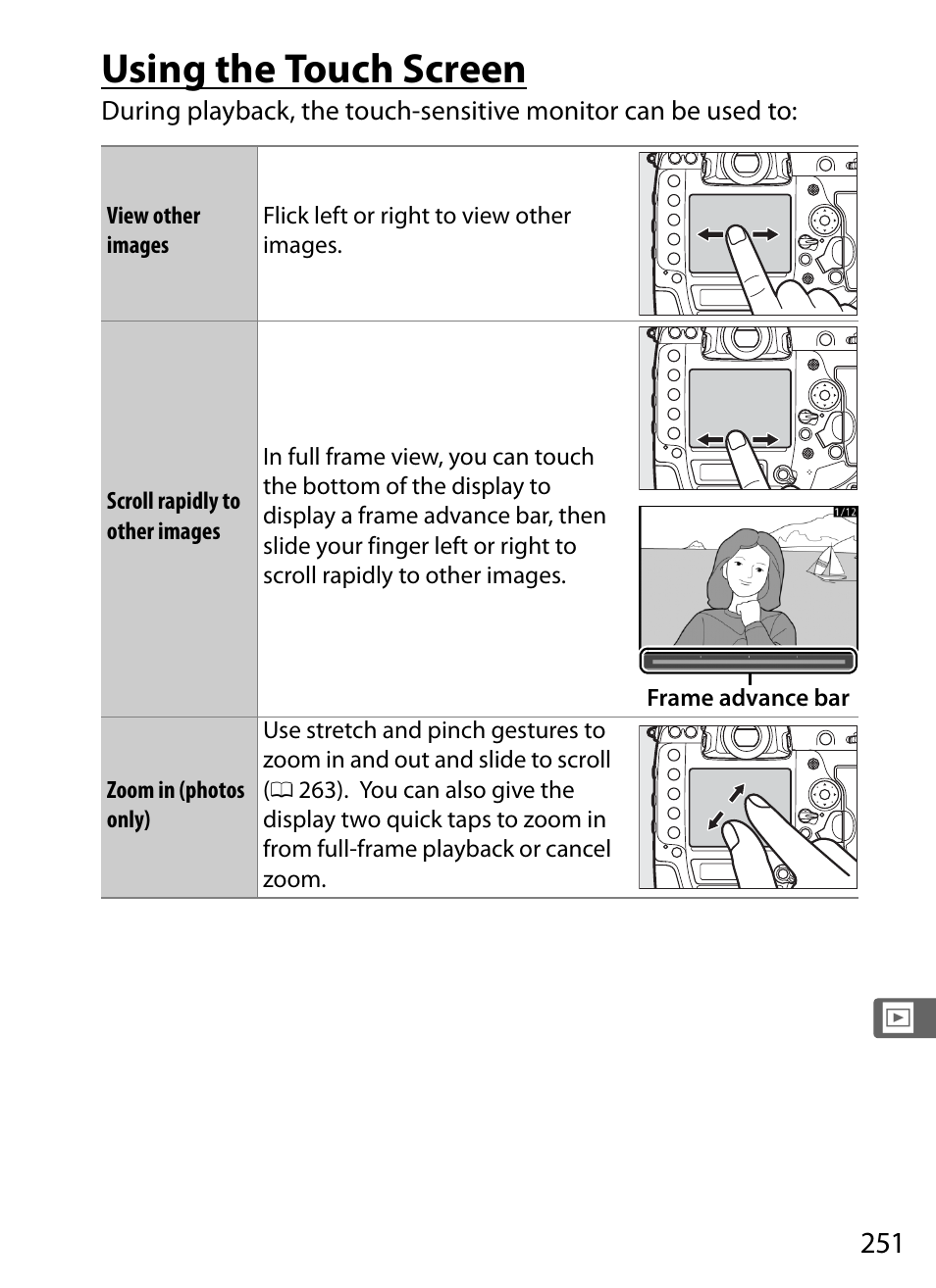 Using the touch screen | Nikon D5 User Manual | Page 273 / 424