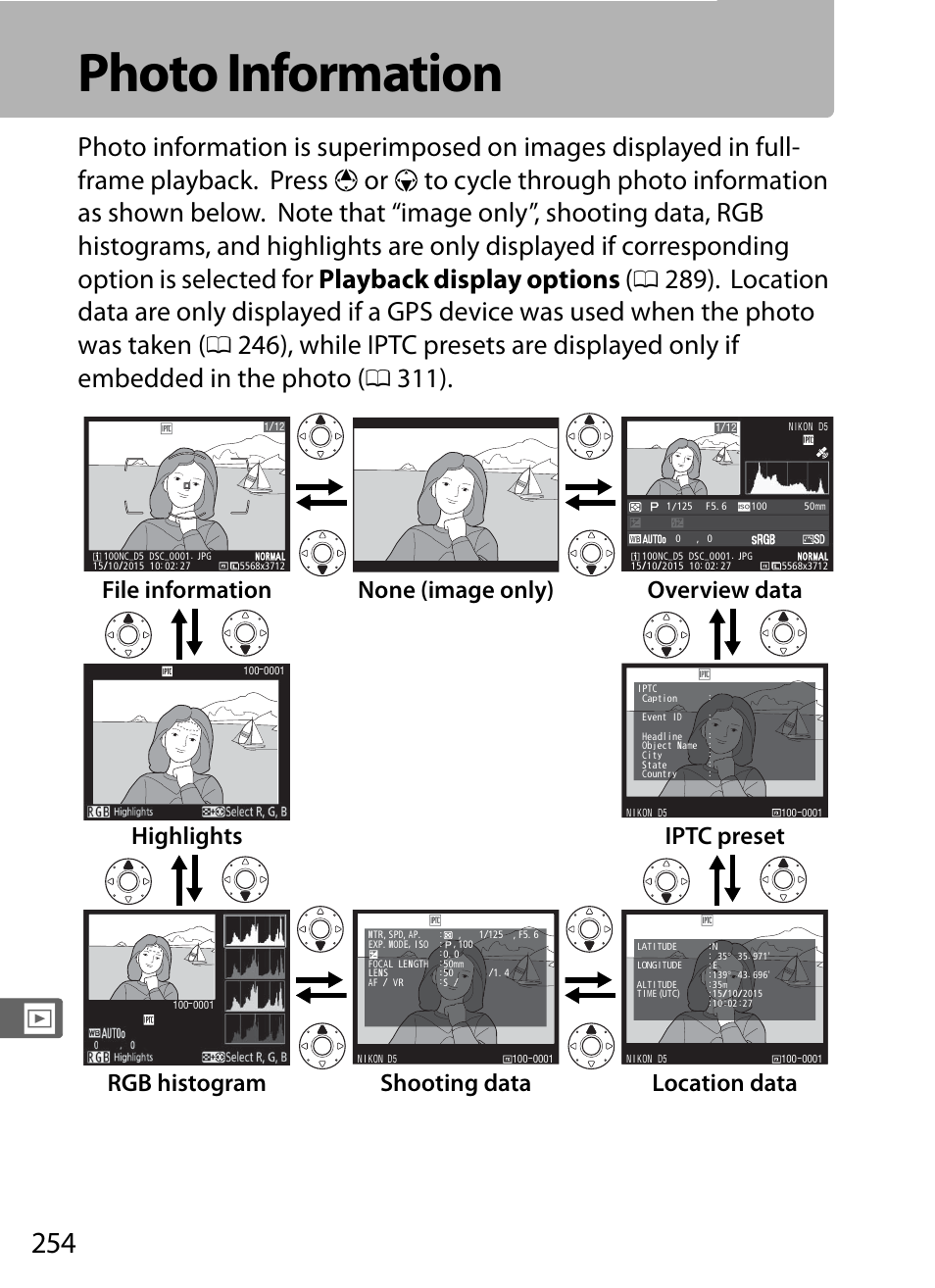 Photo information | Nikon D5 User Manual | Page 276 / 424