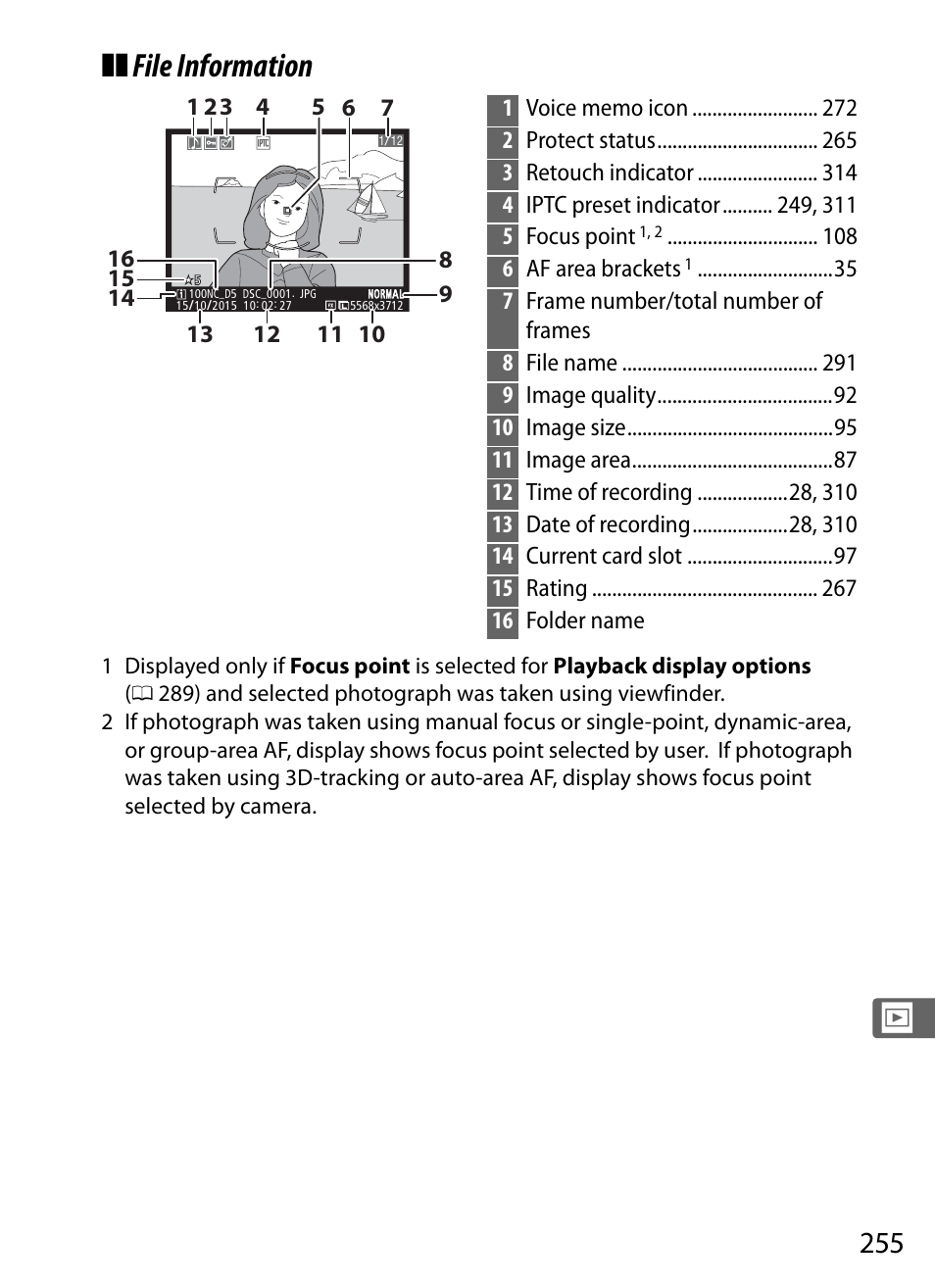 File information | Nikon D5 User Manual | Page 277 / 424