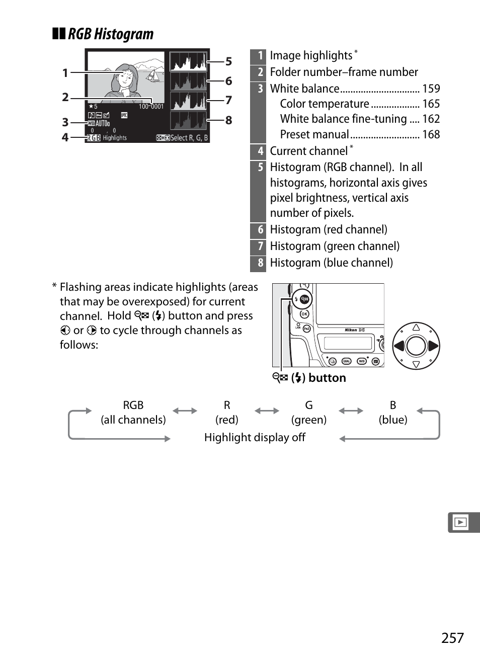 Rgb histogram | Nikon D5 User Manual | Page 279 / 424