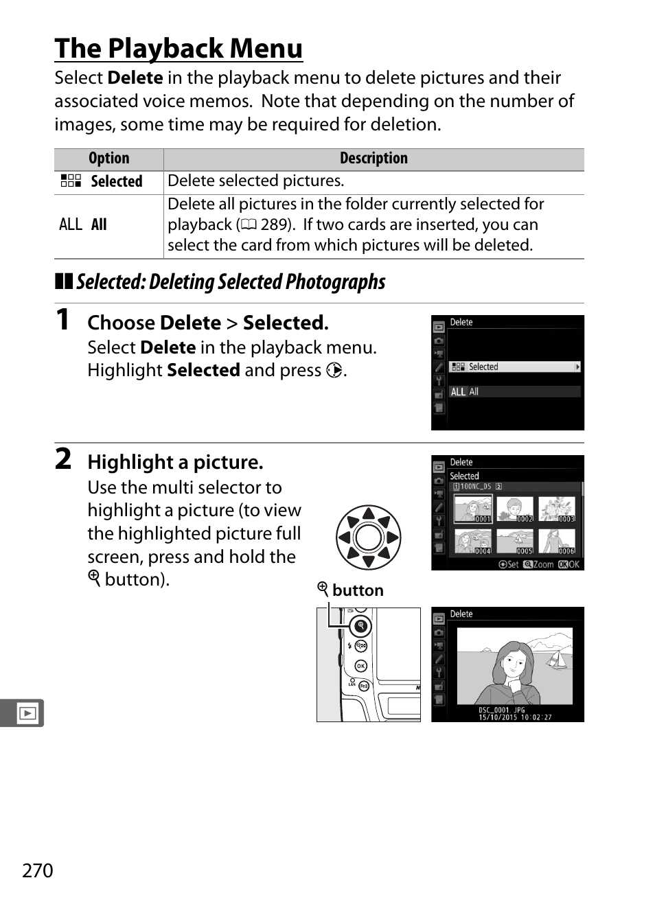 The playback menu | Nikon D5 User Manual | Page 292 / 424
